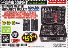 Harbor Freight Coupon 301 PIECE MASTER MECHANIC'S TOOL KIT Lot No. 63464/63457/45951 Expired: 11/30/18 - $159.99