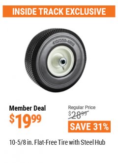 Harbor Freight ITC Coupon 10-5/8" FLAT-FREE HEAVY DUTY TIRE WITH STEEL HUB Lot No. 61573 Expired: 3/31/21 - $19.99