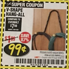 Harbor Freight Coupon V-SHAPE HANG-ALL Lot No. 38442/61430/61533/68995 Expired: 6/30/18 - $0.99