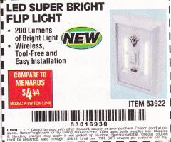 Harbor Freight FREE Coupon LED SUPER BRIGHT FLIP LIGHT Lot No. 64723/63922/64189 Expired: 1/19/18 - FWP