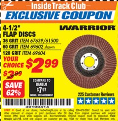Harbor Freight ITC Coupon 4.5" FLAP DISCS Lot No. 67639/61500/69602/67637/69604 Expired: 3/31/19 - $2.99