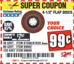 Harbor Freight Coupon 4.5" FLAP DISCS Lot No. 67639/61500/69602/67637/69604 Expired: 8/27/18 - $0.99