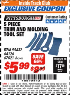 Harbor Freight ITC Coupon 5 PIECE TRIM AND MOLDING TOOL SET Lot No. 64126/67021 Expired: 9/30/18 - $5.99