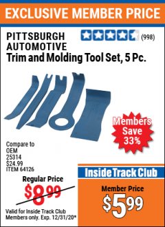 Harbor Freight ITC Coupon 5 PIECE TRIM AND MOLDING TOOL SET Lot No. 64126/67021 Expired: 12/31/20 - $5.99