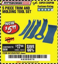 Harbor Freight Coupon 5 PIECE TRIM AND MOLDING TOOL SET Lot No. 64126/67021 Expired: 7/1/19 - $5.99