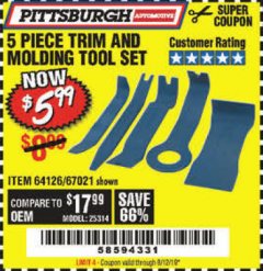 Harbor Freight Coupon 5 PIECE TRIM AND MOLDING TOOL SET Lot No. 64126/67021 Expired: 8/12/19 - $5.99