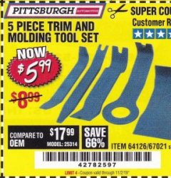 Harbor Freight Coupon 5 PIECE TRIM AND MOLDING TOOL SET Lot No. 64126/67021 Expired: 11/2/19 - $5.99