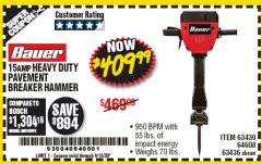 Harbor Freight Coupon BAUER 15 AMP 70 LB. PRO BREAKER HAMMER Lot No. 63439/63436/64608 Expired: 6/30/20 - $409.99