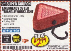 Harbor Freight Coupon EMERGENCY 39 LED TRIANGLE WORK LIGHT Lot No. 64115/62417/62574/63722/63879/62158 Expired: 10/31/19 - $2.99