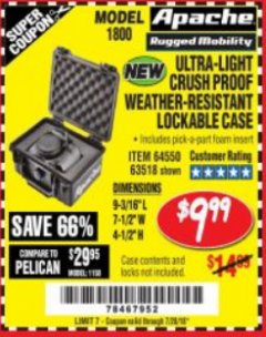 Harbor Freight Coupon APACHE 1800 WEATHERPROOF PROTECTIVE CASE Lot No. 64550/63518 Expired: 7/24/18 - $9.99