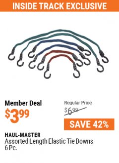 Harbor Freight ITC Coupon 6 PIECE ELASTIC STRETCH CORDS Lot No. 63979 Expired: 5/31/21 - $3.99