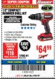 Harbor Freight Coupon BAUER 20 VOLT CORDLESS 1/2" COMPACT HAMMER DRILL KIT Lot No. 63527 Expired: 3/25/18 - $64.99