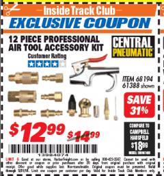 Harbor Freight ITC Coupon 12 PIECE PROFESSIONAL AIR TOOLACCESSORY KIT Lot No. 68194/61388 Expired: 5/31/18 - $12.99