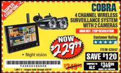 Harbor Freight Coupon 4 CHANNEL WIRELESS SURVEILLANCE SYSTEM WITH 2 CAMERAS Lot No. 63842 Expired: 4/5/19 - $229.99
