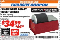Harbor Freight ITC Coupon SINGLE DRUM ROTARY ROCK TUMBLER Lot No. 67631 Expired: 8/31/18 - $34.99