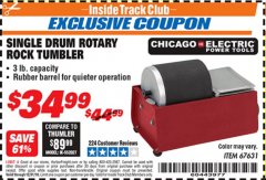 Harbor Freight ITC Coupon SINGLE DRUM ROTARY ROCK TUMBLER Lot No. 67631 Expired: 12/31/18 - $34.99