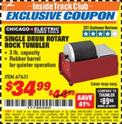 Harbor Freight ITC Coupon SINGLE DRUM ROTARY ROCK TUMBLER Lot No. 67631 Expired: 2/28/19 - $34.99