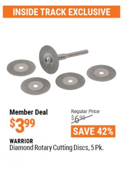 Harbor Freight ITC Coupon 5 PIECE DIAMOND COATED ROTARY CUTTING DISCS Lot No. 69657 Expired: 4/29/21 - $3.99