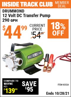 Harbor Freight ITC Coupon 12 VOLT DC TRANSFER PUMP Lot No. 63324 Expired: 10/28/21 - $44.99