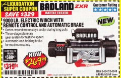Harbor Freight Coupon BADLAND ZXR9000 9000 LB WINCH Lot No. 64047/64048/64049/63769 Expired: 6/30/18 - $269.99
