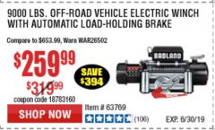 Harbor Freight Coupon BADLAND ZXR9000 9000 LB WINCH Lot No. 64047/64048/64049/63769 Expired: 6/30/19 - $259.99
