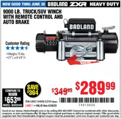 Harbor Freight Coupon BADLAND ZXR9000 9000 LB WINCH Lot No. 64047/64048/64049/63769 Expired: 6/30/20 - $289.99