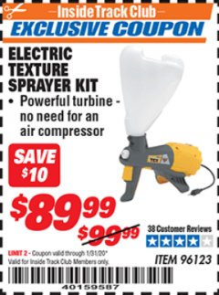 Harbor Freight ITC Coupon ELECTRIC TEXTURE SPRAYER KIT Lot No. 96123 Expired: 1/31/20 - $89.99