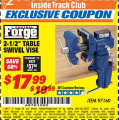 Harbor Freight ITC Coupon 2-1/2" TABLE SWIVEL VISE Lot No. 97160 Expired: 1/31/19 - $17.99