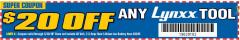 Harbor Freight Coupon $20 OFF ANY LYNXX TOOL Lot No. 63286/63289/63284/63287/63288 Expired: 5/13/18 - $20