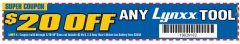 Harbor Freight Coupon $20 OFF ANY LYNXX TOOL Lot No. 63286/63289/63284/63287/63288 Expired: 6/13/18 - $20