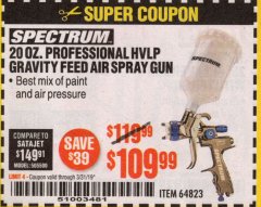 Harbor Freight Coupon 20 OZ. PROFESSIONAL HVLP GRAVITY FEED AIR SPRAY GUN Lot No. 68843 Expired: 3/31/19 - $109.99