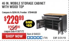 Harbor Freight Coupon YUKON 46" MOBILE WORKBENCH WITH SOLID WOOD TOP Lot No. 64023/64012 Expired: 5/31/19 - $229.99
