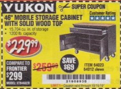 Harbor Freight Coupon YUKON 46" MOBILE WORKBENCH WITH SOLID WOOD TOP Lot No. 64023/64012 Expired: 10/15/19 - $229.99