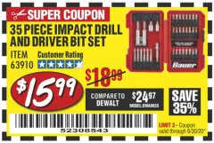 Harbor Freight Coupon 35 PIECE IMPACT DRILL AND DRIVER BIT SET Lot No. 63910 Expired: 6/30/20 - $15.99