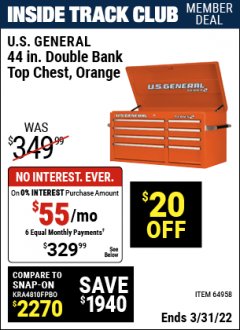 Harbor Freight ITC Coupon 44" DOUBLE BANK TOP CHESTS Lot No. 64438/64439/64440/64280/64293/64158/64435/64436/64437/64957/64958/64959 Expired: 3/31/22 - $329.99