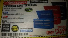 Harbor Freight Coupon 44" DOUBLE BANK TOP CHESTS Lot No. 64438/64439/64440/64280/64293/64158/64435/64436/64437/64957/64958/64959 Expired: 1/1/19 - $269.99