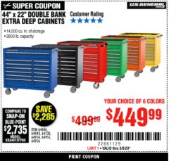 Harbor Freight Coupon 44" DOUBLE BANK TOP CHESTS Lot No. 64438/64439/64440/64280/64293/64158/64435/64436/64437/64957/64958/64959 Expired: 3/8/20 - $449.99