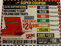 Harbor Freight Coupon MECHANIC'S CART FOLDING SIDE TRAYS Lot No. 64641/64642/62207/64725/64726/64724 Expired: 12/31/18 - $24.99