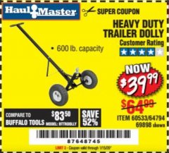 Harbor Freight Coupon HEAVY DUTY TRAILER DOLLY Lot No. 69898/37510/60533 Expired: 1/15/20 - $39.99