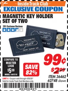 Harbor Freight ITC Coupon MAGNETIC KEY HOLDER SET OF TWO Lot No. 62748/36462 Expired: 4/30/20 - $0.99