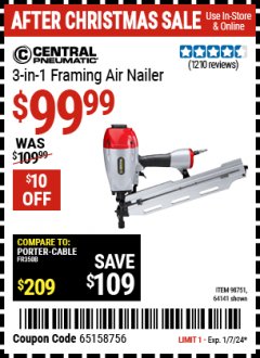 Harbor Freight Coupon 3-IN-1 FRAMING NAILER Lot No. 63455/64141/98751 Expired: 1/7/24 - $99.99