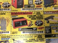 Harbor Freight Coupon 12 VOLT, 2/10/50 AMP BATTERY CHARGER/ENGINE STARTER Lot No. 66783/60581/60653/62334 Expired: 8/8/18 - $29.99