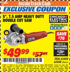 Harbor Freight ITC Coupon 5" DOUBLE CUT SAW Lot No. 63408/62448 Expired: 4/30/19 - $49.99