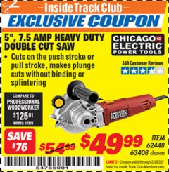 Harbor Freight ITC Coupon 5" DOUBLE CUT SAW Lot No. 63408/62448 Expired: 2/29/20 - $49.99