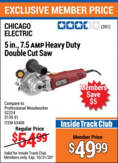 Harbor Freight ITC Coupon 5" DOUBLE CUT SAW Lot No. 63408/62448 Expired: 10/31/20 - $49.99
