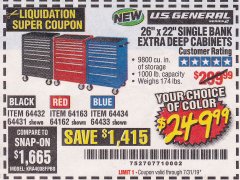 Harbor Freight Coupon 26" X 22" SINGLE BANK EXTRA DEEP CABINETS Lot No. 64434/64433/64432/64431/64163/64162/56234/56233/56235/56104/56105/56106 Expired: 7/31/19 - $249.99