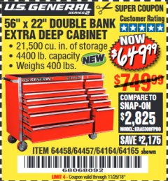 Harbor Freight Coupon 56" X 22" DOUBLE BANK EXTRA DEEP CABINETS Lot No. 64458/64457/64164/64165/64866/64864/56110/56111/56112 Expired: 11/26/18 - $649.99