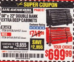 Harbor Freight Coupon 56" X 22" DOUBLE BANK EXTRA DEEP CABINETS Lot No. 64458/64457/64164/64165/64866/64864/56110/56111/56112 Expired: 12/31/18 - $699.99