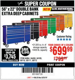 Harbor Freight Coupon 56" X 22" DOUBLE BANK EXTRA DEEP CABINETS Lot No. 64458/64457/64164/64165/64866/64864/56110/56111/56112 Expired: 9/29/19 - $699.99