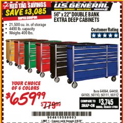 Harbor Freight Coupon 56" X 22" DOUBLE BANK EXTRA DEEP CABINETS Lot No. 64458/64457/64164/64165/64866/64864/56110/56111/56112 Expired: 2/8/20 - $659.99